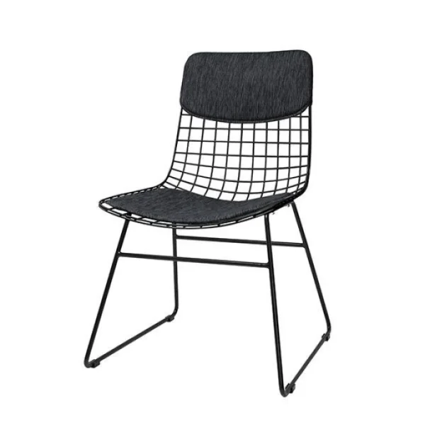 HK Living Sitzkissen Gefüllt Für Wire Chair Esszimmerstuhl – 37×42 Cm – Rücken 22×41 Cm – Black 1