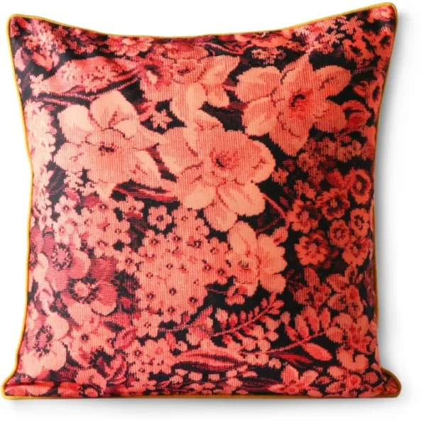 HK Living Printed Floral Kissen Mit Füllung – 50×50 Cm – Coral-black 1